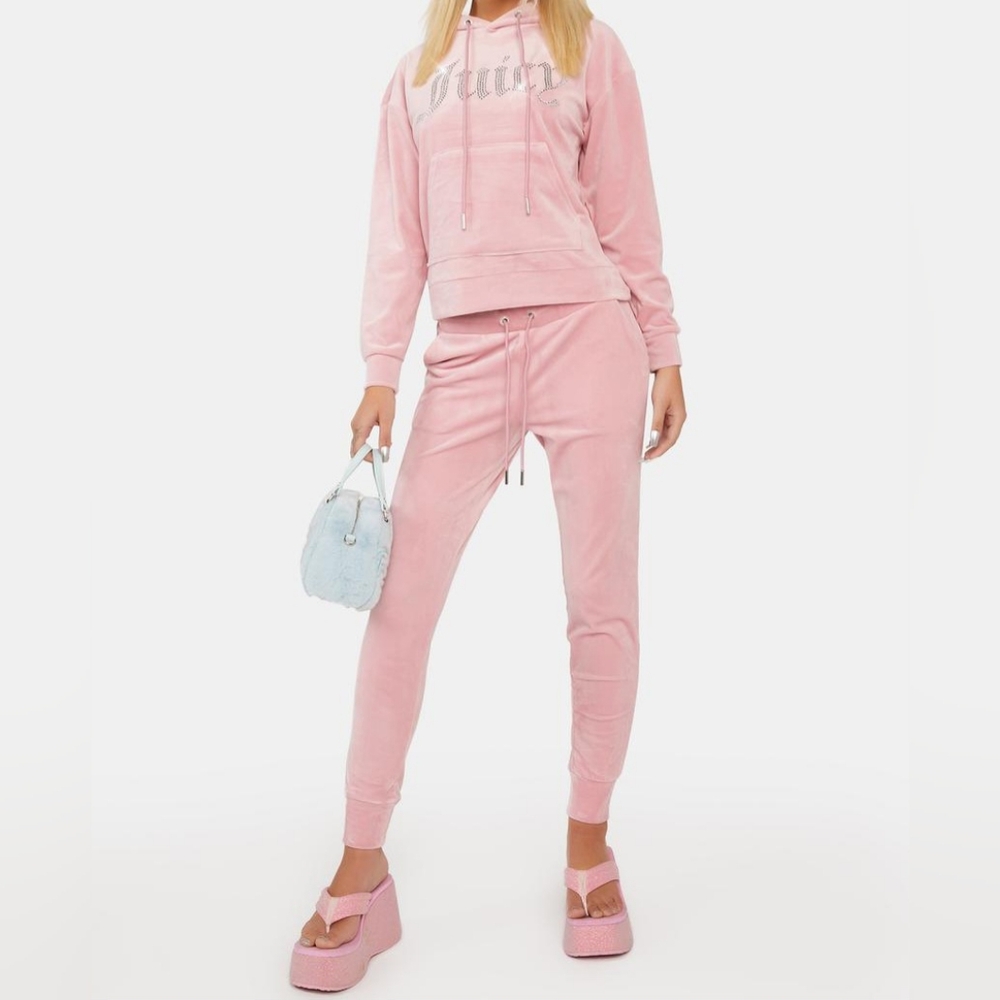 NWT Juicy Couture Oversized Bling Velour Pullover Hoodie/Jogger Pants Set